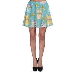 Vector Seamless Pattern With Colorful Cats Fish Skater Skirt