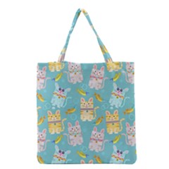 Vector Seamless Pattern With Colorful Cats Fish Grocery Tote Bag