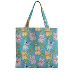 Vector Seamless Pattern With Colorful Cats Fish Zipper Grocery Tote Bag