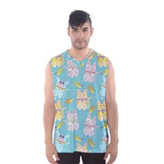 Vector Seamless Pattern With Colorful Cats Fish Men s Basketball Tank Top