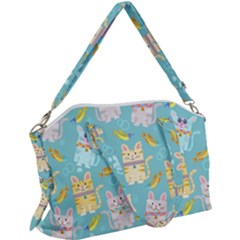 Vector Seamless Pattern With Colorful Cats Fish Canvas Crossbody Bag