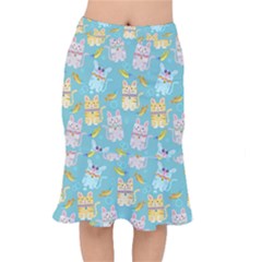 Vector Seamless Pattern With Colorful Cats Fish Short Mermaid Skirt