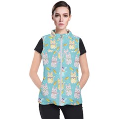 Vector Seamless Pattern With Colorful Cats Fish Women s Puffer Vest