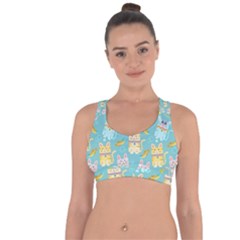 Vector Seamless Pattern With Colorful Cats Fish Cross String Back Sports Bra