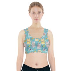 Vector Seamless Pattern With Colorful Cats Fish Sports Bra With Pocket