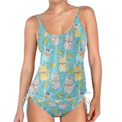 Vector Seamless Pattern With Colorful Cats Fish Tankini Set