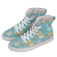 Vector Seamless Pattern With Colorful Cats Fish Women s Hi-Top Skate Sneakers