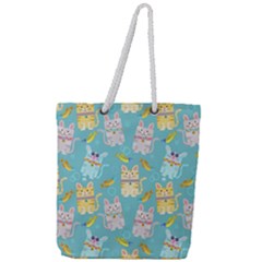 Vector Seamless Pattern With Colorful Cats Fish Full Print Rope Handle Tote (Large)