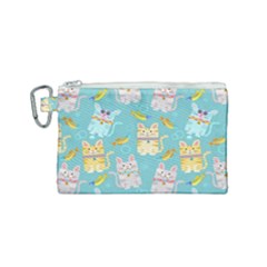 Vector Seamless Pattern With Colorful Cats Fish Canvas Cosmetic Bag (Small)
