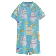 Vector Seamless Pattern With Colorful Cats Fish Kids  Boyleg Half Suit Swimwear