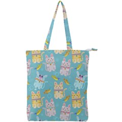 Vector Seamless Pattern With Colorful Cats Fish Double Zip Up Tote Bag