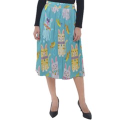 Vector Seamless Pattern With Colorful Cats Fish Classic Velour Midi Skirt 