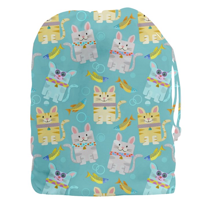 Vector Seamless Pattern With Colorful Cats Fish Drawstring Pouch (3XL)