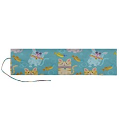 Vector Seamless Pattern With Colorful Cats Fish Roll Up Canvas Pencil Holder (L)