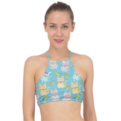 Vector Seamless Pattern With Colorful Cats Fish Racer Front Bikini Top