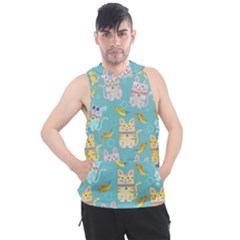Vector Seamless Pattern With Colorful Cats Fish Men s Sleeveless Hoodie