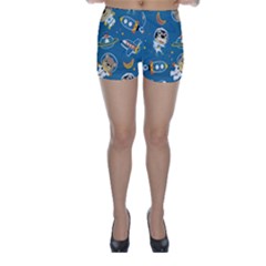 Seamless Pattern Funny Astronaut Outer Space Transportation Skinny Shorts