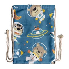 Seamless Pattern Funny Astronaut Outer Space Transportation Drawstring Bag (large) by Vaneshart