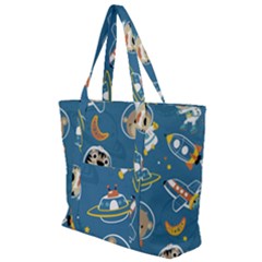 Seamless Pattern Funny Astronaut Outer Space Transportation Zip Up Canvas Bag by Vaneshart