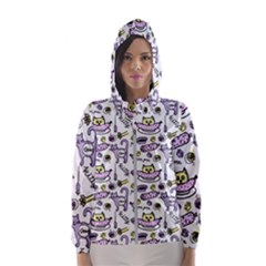 Hand Drawn Cute Cat Pattern Women s Hooded Windbreaker