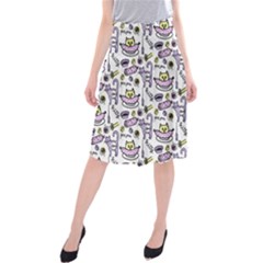 Hand Drawn Cute Cat Pattern Midi Beach Skirt by Vaneshart