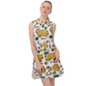 Hand Drawn Kitten Pattern With Elements Sleeveless Shirt Dress View1