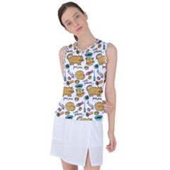 Hand Drawn Kitten Pattern With Elements Women s Sleeveless Sports Top by Vaneshart