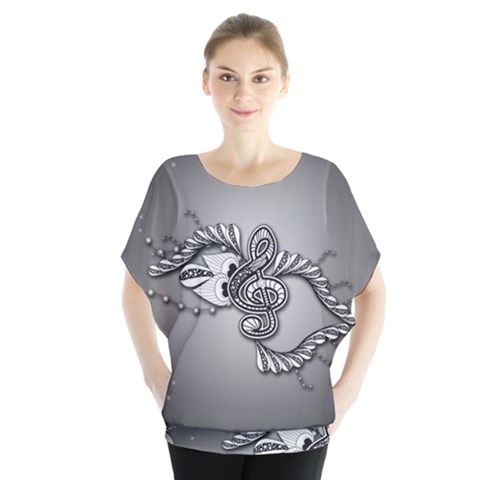 Decorative Clef, Zentangle Design Batwing Chiffon Blouse by FantasyWorld7