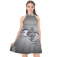 Decorative Clef, Zentangle Design Halter Neckline Chiffon Dress  by FantasyWorld7