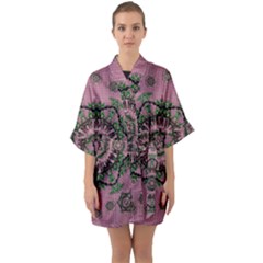 Sakura Wreath And Cherry Blossoms In Harmony Half Sleeve Satin Kimono  by pepitasart