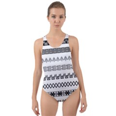 Borders Ikat Ethnic Frame Tribal Cut-out Back One Piece Swimsuit