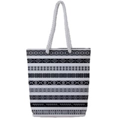 Borders Ikat Ethnic Frame Tribal Full Print Rope Handle Tote (small) by Wegoenart