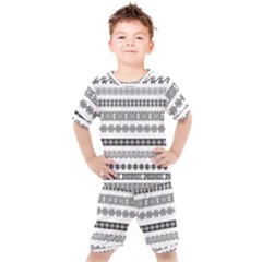 Borders Ikat Ethnic Frame Tribal Kids  Tee And Shorts Set by Wegoenart