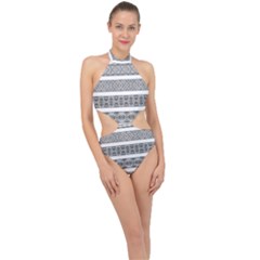 Borders Ikat Ethnic Frame Tribal Halter Side Cut Swimsuit by Wegoenart