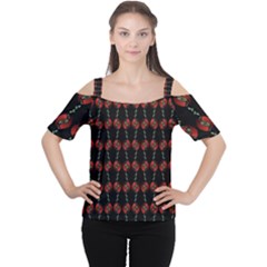 Red Silver Background Electric Cutout Shoulder Tee