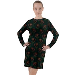 Orange Rose Wallpaper Pattern Long Sleeve Hoodie Dress by Wegoenart