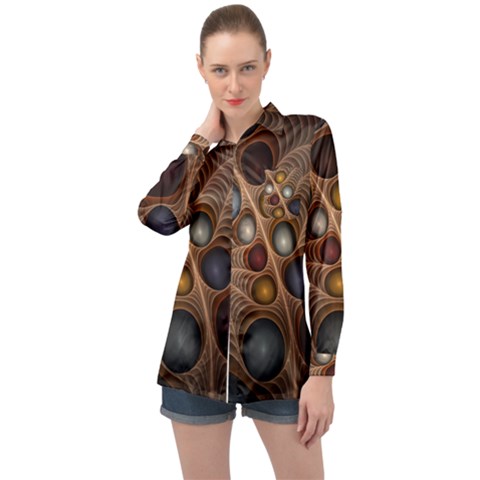 Fractal Fantasy Abstract Design Long Sleeve Satin Shirt by Wegoenart