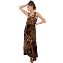 Fractal Fantasy Abstract Design V-neck Chiffon Maxi Dress by Wegoenart