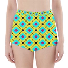 Pattern Tiles Square Design Modern High-waisted Bikini Bottoms by Wegoenart