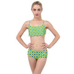 Pattern Tiles Square Design Modern Layered Top Bikini Set