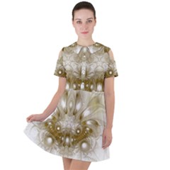 Fractal Fantasy Background Pattern Short Sleeve Shoulder Cut Out Dress 