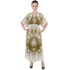 Fractal Fantasy Background Pattern V-Neck Boho Style Maxi Dress
