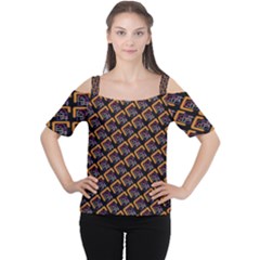 Abstract Orange Geometric Pattern Cutout Shoulder Tee