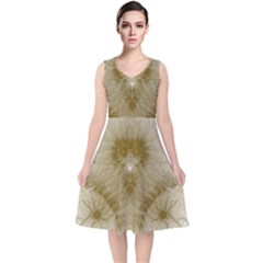 Fractal Abstract Pattern Background V-Neck Midi Sleeveless Dress 