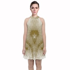 Fractal Abstract Pattern Background Velvet Halter Neckline Dress 