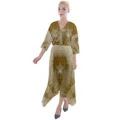 Fractal Abstract Pattern Background Quarter Sleeve Wrap Front Maxi Dress