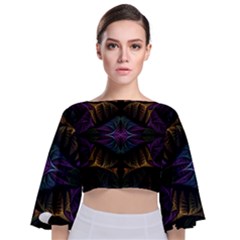 Fractal Abstract Background Pattern Art Tie Back Butterfly Sleeve Chiffon Top