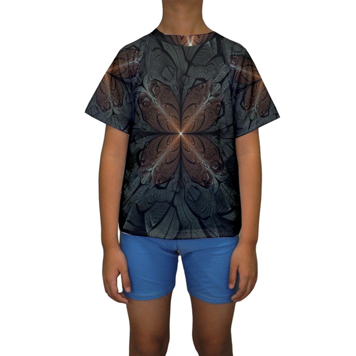 Art Abstract Fractal Pattern Kids  Short Sleeve Swimwear