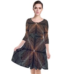 Art Abstract Fractal Pattern Quarter Sleeve Waist Band Dress by Wegoenart