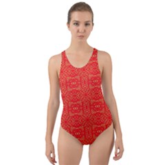 Chinese Background Red Cut-out Back One Piece Swimsuit